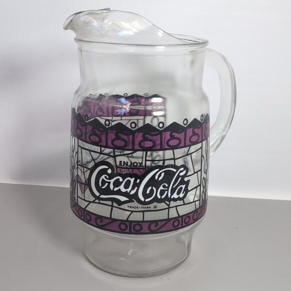 Coca-Cola Coke Glass Pitcher w/ Handle 9.5” Tall Purple Red - Picture 1 of 5
